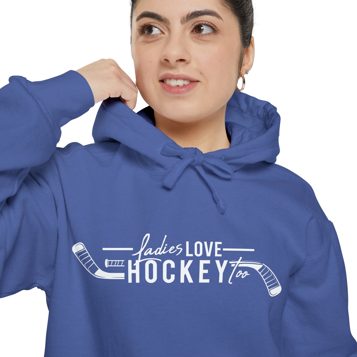 Ladies Love Hockey Too Unisex Comfort Colors Hoodie