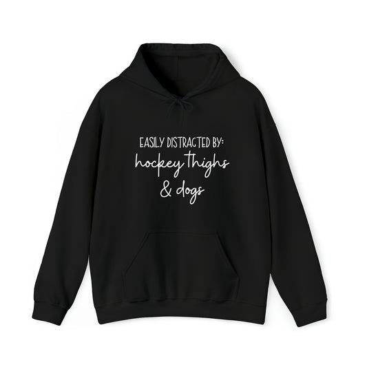 Easily Distracted by Hockey Thighs and Dogs Unisex Gildan Hooded Sweatshirt