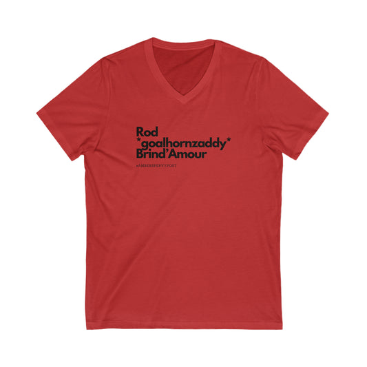 Rod *goalhornzaddy* Brind'Amour Unisex Bella +Canvas Short Sleeve V-Neck Tee