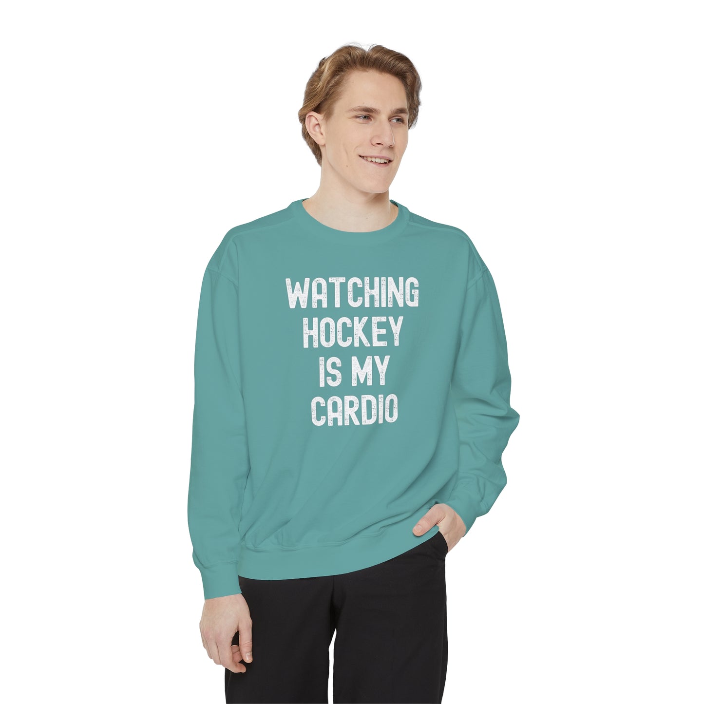 Watching Hockey is my Cardio Unisex Comfort Colors Crewneck Sweatshirt