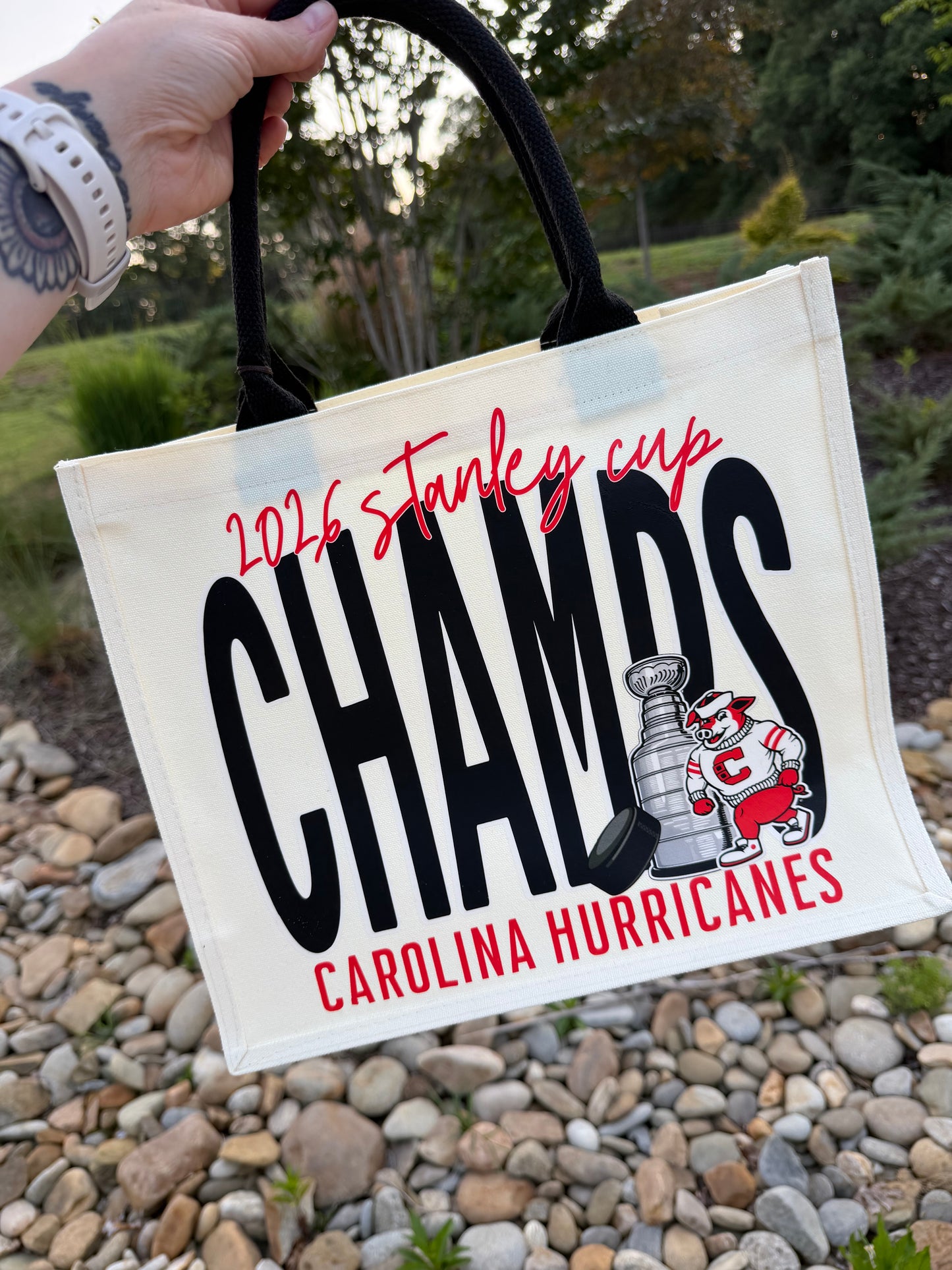 Hogged Out Champs Tote Bag, DTF Printed Lined Carryall Bag