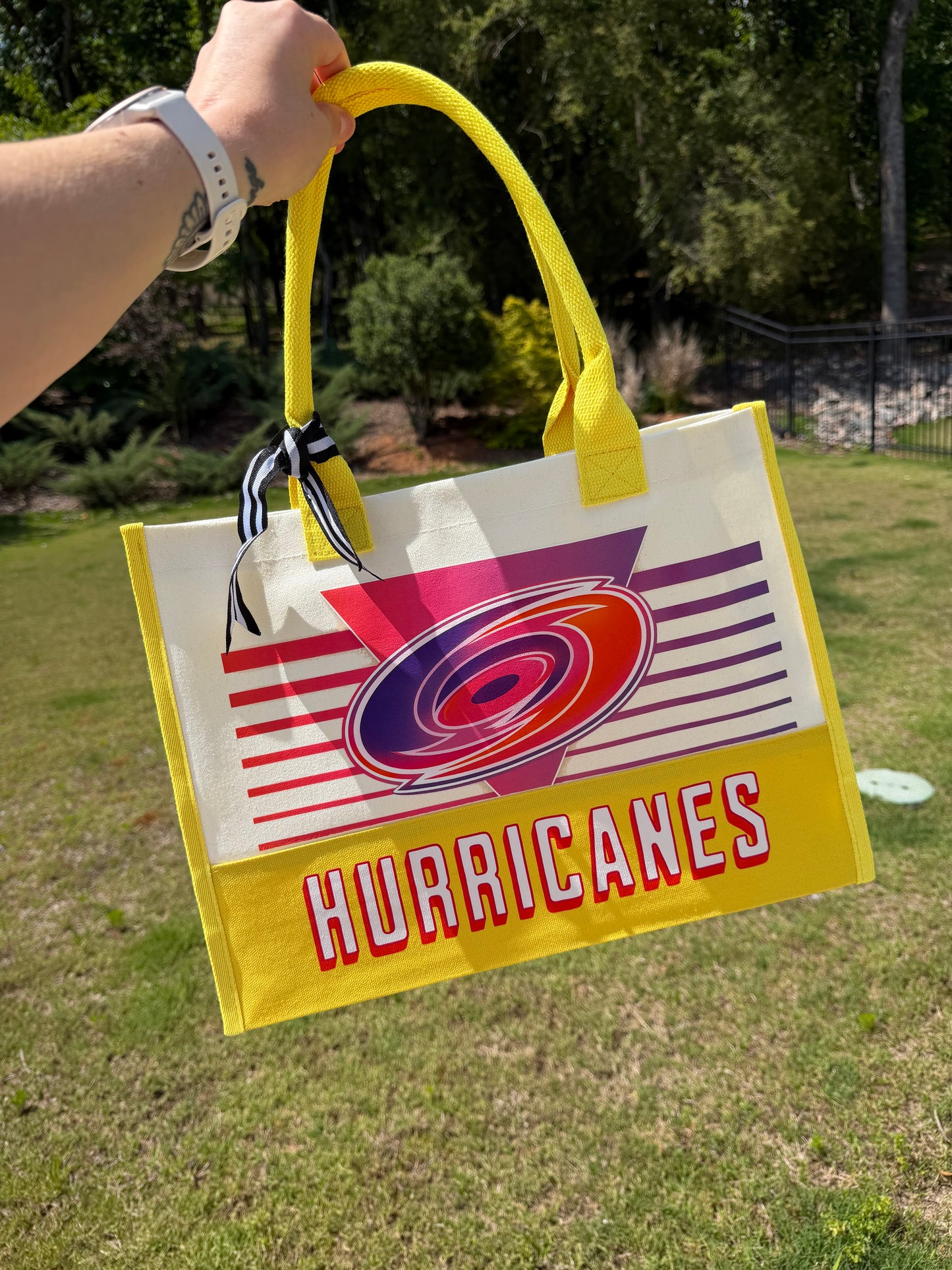 Neon Hockey Fan Canvas Tote Bag, Lined Carryall Bag