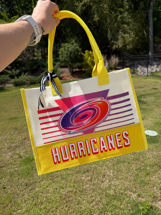 Neon Hockey Fan Canvas Tote Bag, Lined Carryall Bag