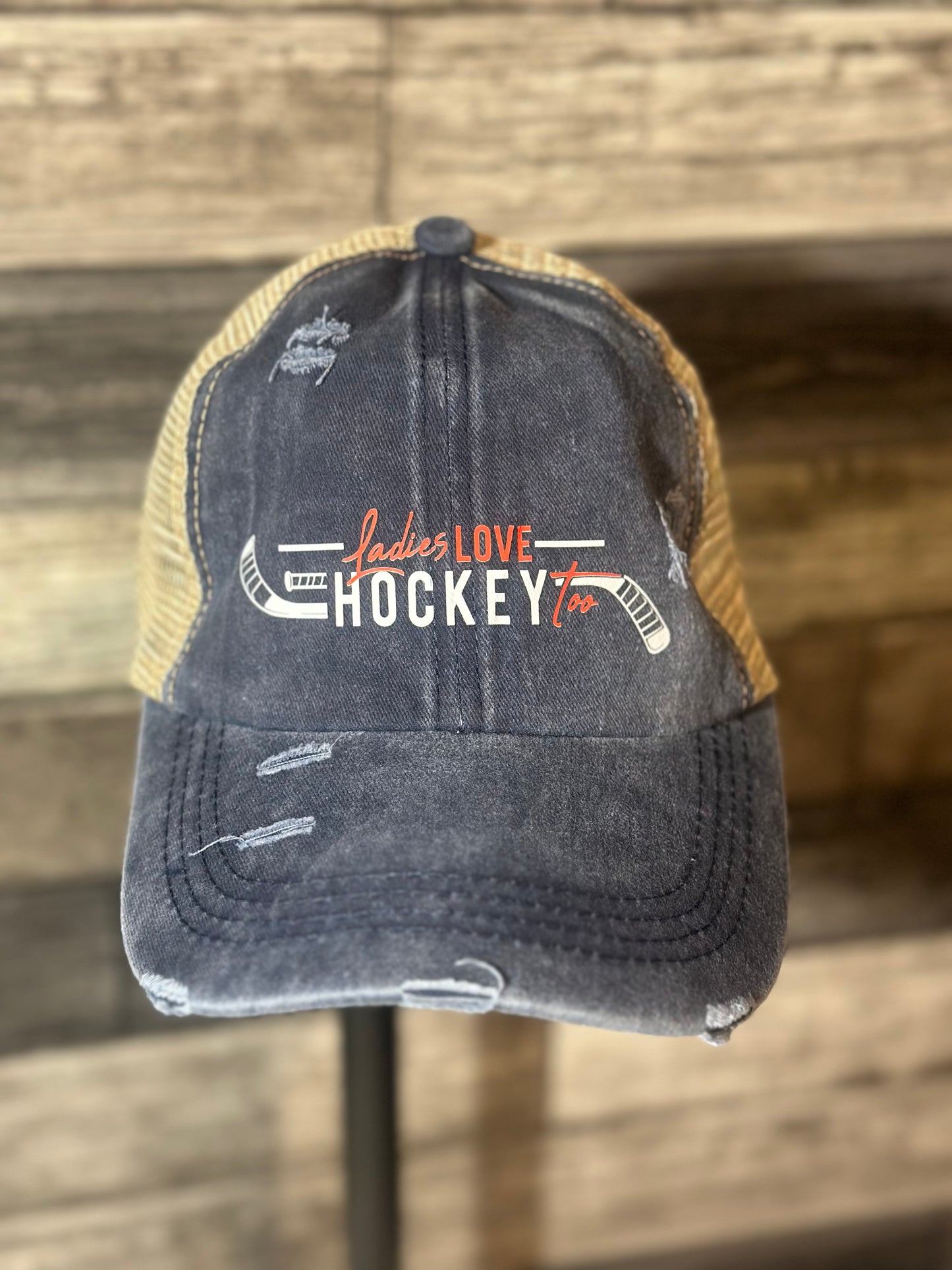 Ladies Love Hockey Too High Ponytail Hat