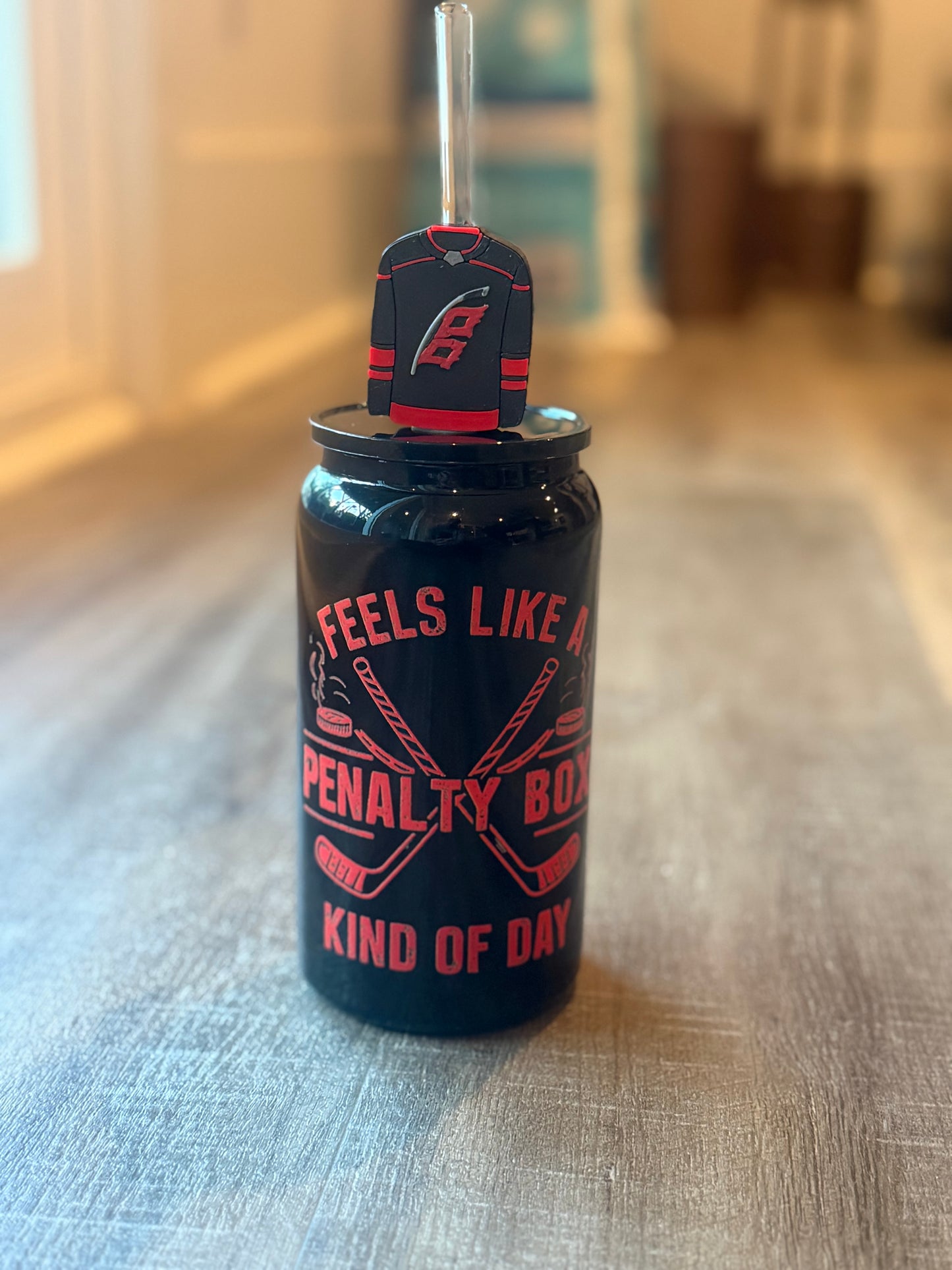 Penalty Box Hockey Inspired 16oz Stainless Steel Libby Cup with Straw Charm