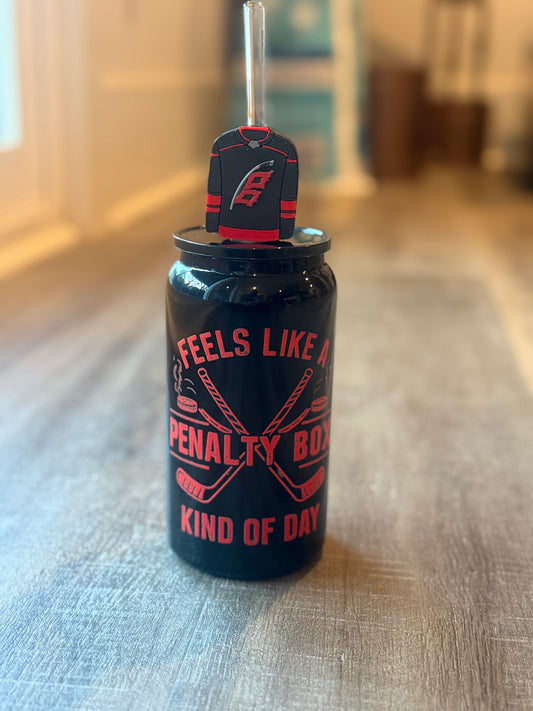 Penalty Box Hockey Inspired 16oz Stainless Steel Libby Cup with Straw Charm