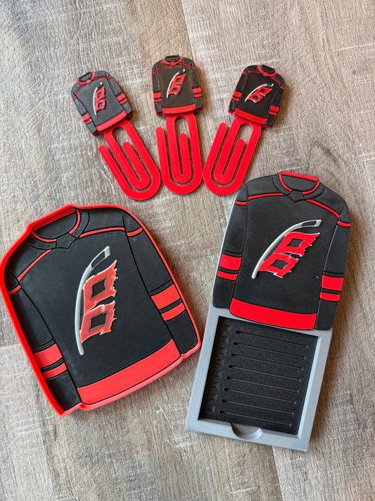 Hockey Jersey Desk Organizer Gift Set, Post-It Note Holder, Trinket Tray & Bookmark Bundle, 3D Printed Office Accessories