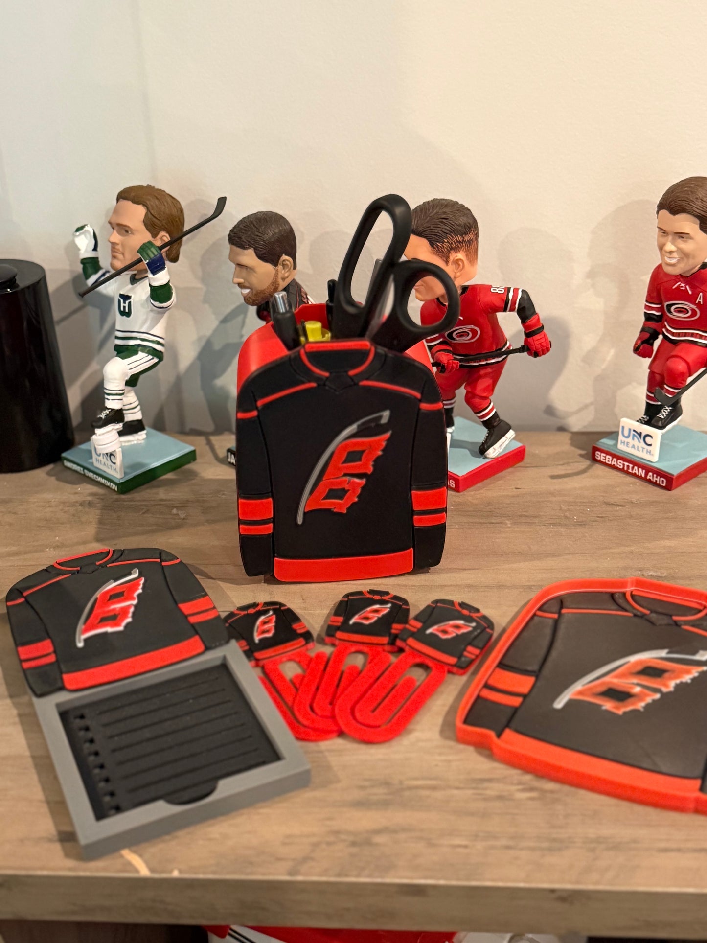 Hockey Jersey Desk Organizer Gift Set, Post-It Note Holder, Trinket Tray & Bookmark Bundle, 3D Printed Office Accessories