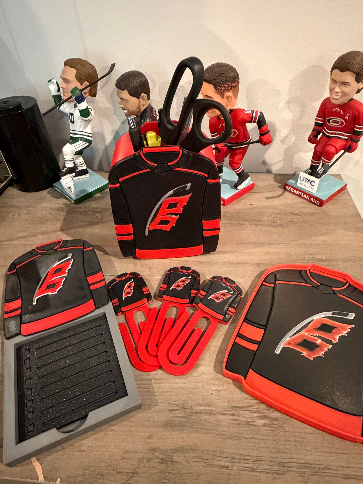 Hockey Jersey Desk Organizer Gift Set, Post-It Note Holder, Trinket Tray & Bookmark Bundle, 3D Printed Office Accessories