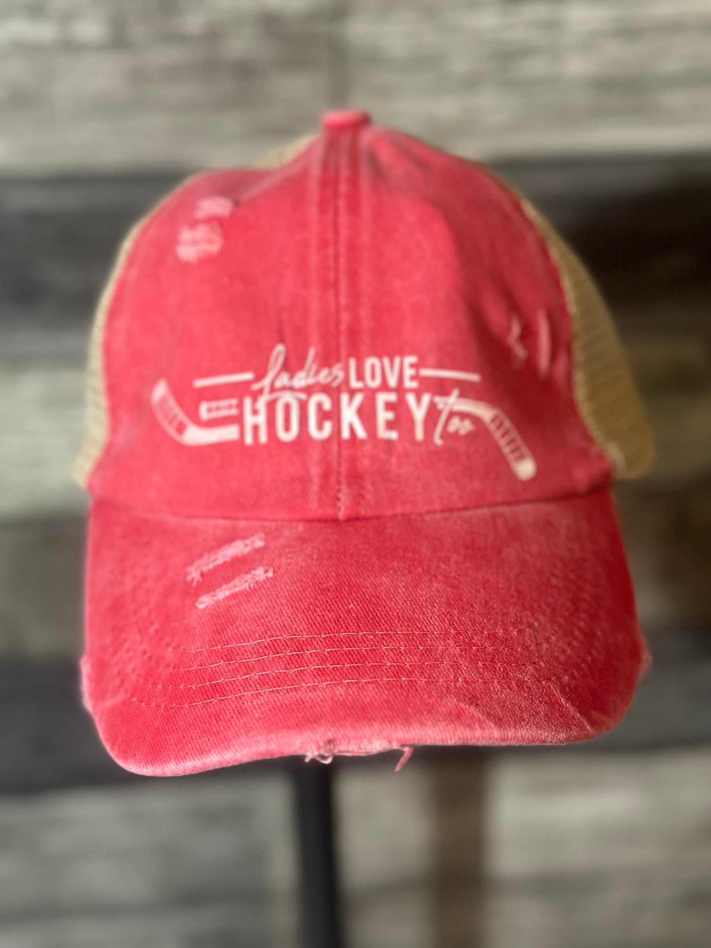 Ladies Love Hockey Too High Ponytail Hat