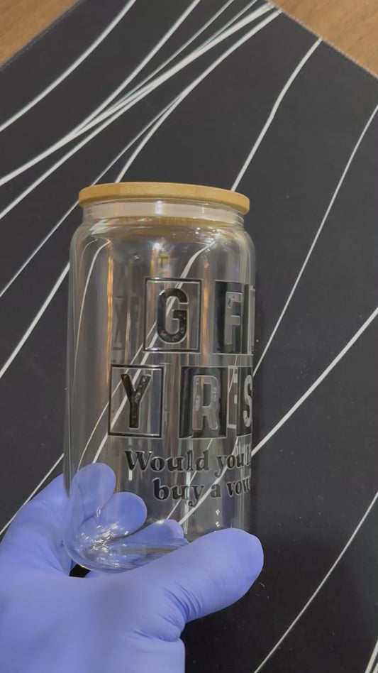 Funny Sassy 16oz Libby Glass Cup “Would You Like to Buy a Vowel?” | Adult UV DTF Design