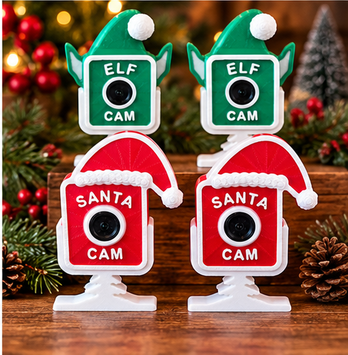 Santa Cam & Elf Cam 3D Printed Christmas Decorations